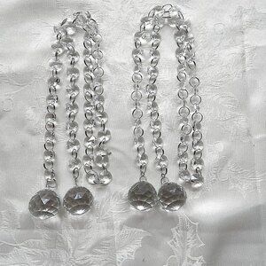 Set Of 2 Vintage 3 Ft Strands Crystal Glass Garland Octagon Links Orb Ends